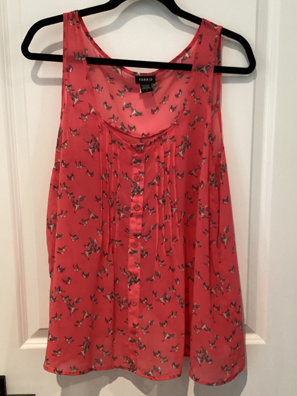 torrid Coral Bird-Print Button-Front Sleeveless Camisole